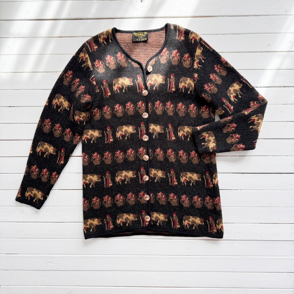 Vitabella of Norway vtg black wool farm animal cardigan sweater